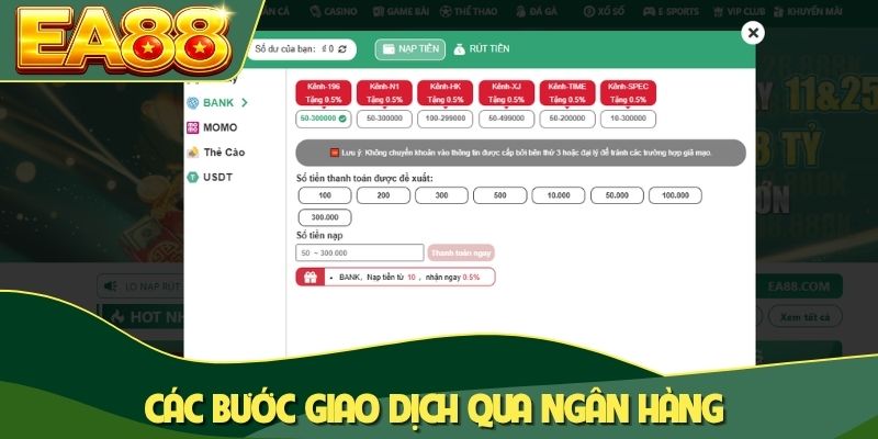 Các bước giao dịch qua ngân hàng