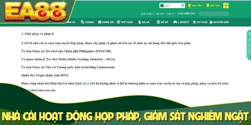 Nhà cái hoạt động hợp pháp, giám sát nghiêm ngặt