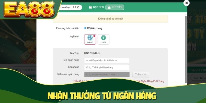 Nhận thưởng từ ngân hàng